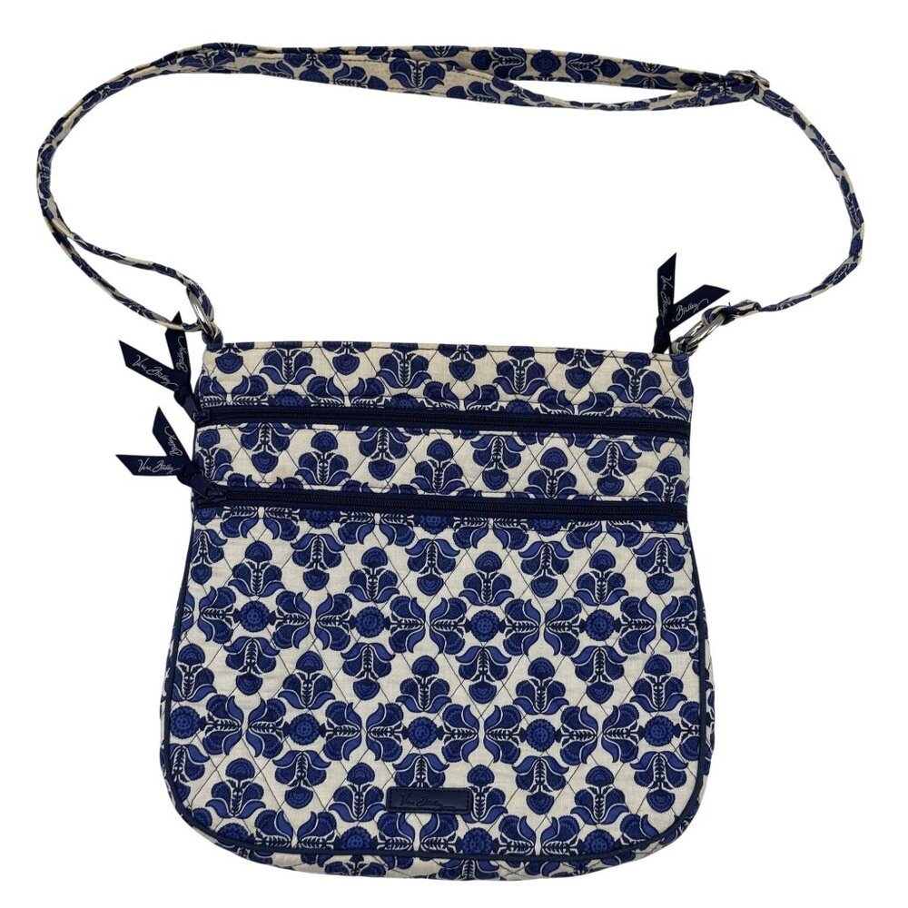 Vera Bradley Quilted Cotton Crossbody Bag With Blue Floral Pattern Adjustable St